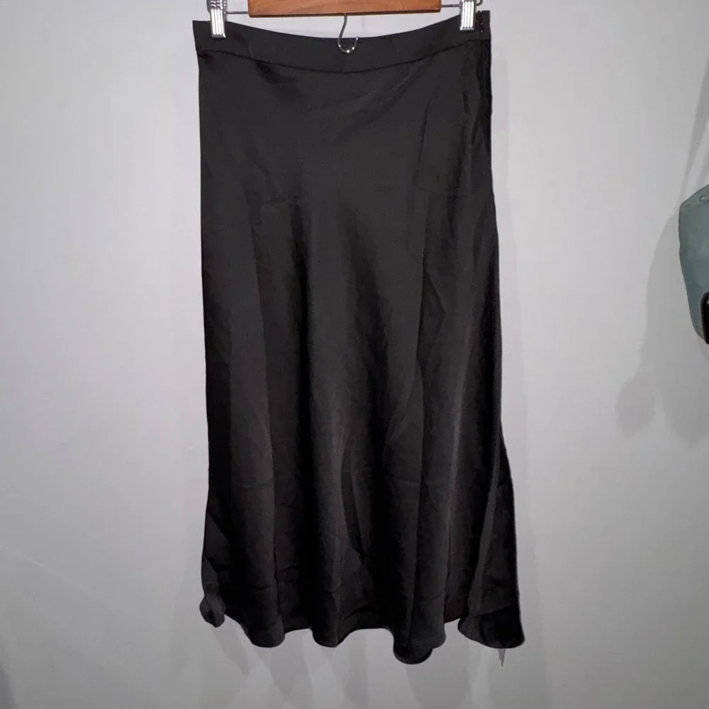 Cupshe Satin Midi Skirt Womens Medium Black NEW A02B4K009AA Silky Slip Skirt